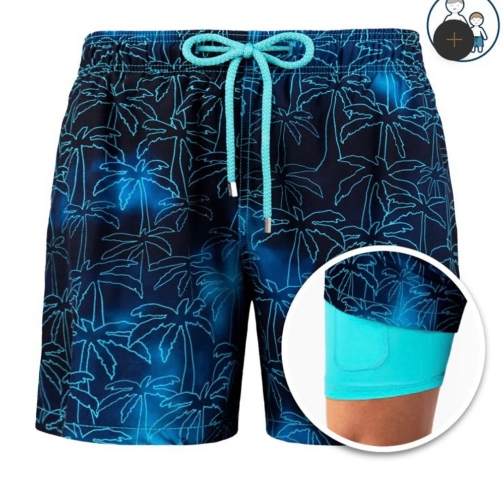 NWT Capelle Mens MID-LENGTH HYBRID SHORT  FOGGY PALMS